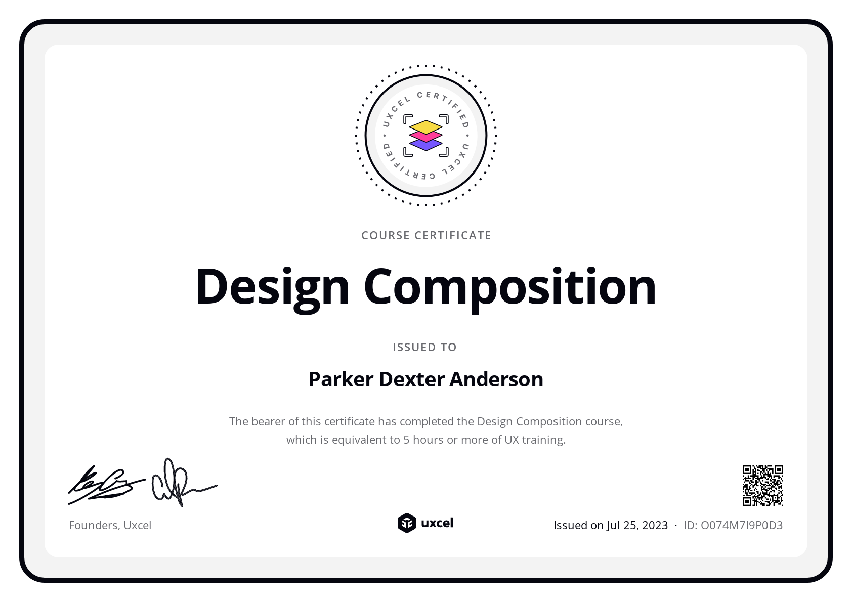 Parker Dexter Anderson's certificate